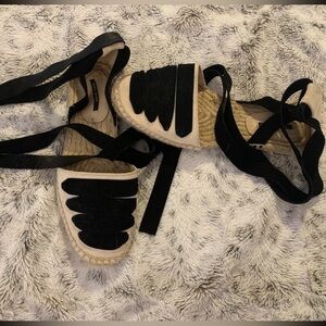 Zara Black Lace-Up Espadrilles with Braided Jute Sole